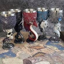 1pc Western Dragon Stem Glass, Stainless Steel 3D Wolf Head Goblet, Skull Design Unbreakable Wine Glass, Suitable For Office, Gaming And Dining - Multicolor - View 1