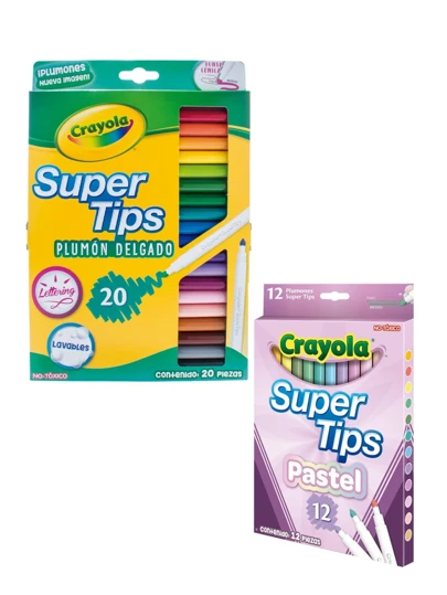 Kit de 2 piezas de Marcadores Pastel Cra Yola Super Tips 20 y Super Tips 12 para el regreso a clases