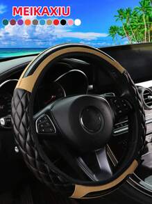 MEIKAXIU 1 件水晶碳纤维 PU 皮革 3D 立方体刺绣汽车方向盘套，适合 14.5-15 英寸汽车配件，男女通用黑色/红色/粉色/蓝色/米色/灰色 - 均碼 - 查看 10