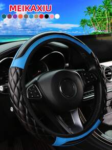 MEIKAXIU 1 件水晶碳纤维 PU 皮革 3D 立方体刺绣汽车方向盘套，适合 14.5-15 英寸汽车配件，男女通用黑色/红色/粉色/蓝色/米色/灰色 - 均碼 - 查看 9
