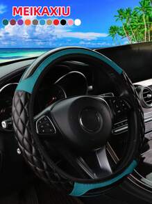 MEIKAXIU 1 件水晶碳纤维 PU 皮革 3D 立方体刺绣汽车方向盘套，适合 14.5-15 英寸汽车配件，男女通用黑色/红色/粉色/蓝色/米色/灰色 - 均碼 - 查看 11