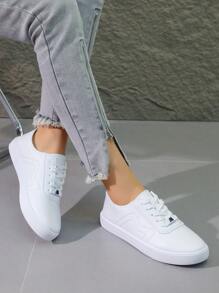 Neue Damen Sneaker, Weiße Schuhe in Große Größen, Multifunktionale Sportschuhe. Obermaterial: PU, atmungsaktives Meshfutter, bequem. Sohle: PVC, leicht, langanhaltend, rutschfest. Geeignet für alle Jahreszeiten