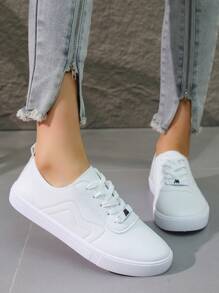 Neue Damen Sneaker, Weiße Schuhe in Große Größen, Multifunktionale Sportschuhe. Obermaterial: PU, atmungsaktives Meshfutter, bequem. Sohle: PVC, leicht, langanhaltend, rutschfest. Geeignet für alle Jahreszeiten