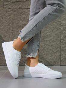 Neue Damen Sneaker, Weiße Schuhe in Große Größen, Multifunktionale Sportschuhe. Obermaterial: PU, atmungsaktives Meshfutter, bequem. Sohle: PVC, leicht, langanhaltend, rutschfest. Geeignet für alle Jahreszeiten