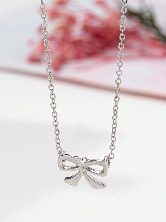 1pc Simple Fashion Bow Pendant Necklace, Suitable For Women's Daily Wear