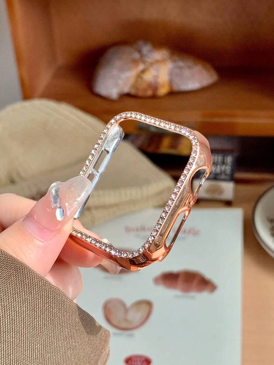 1pc Rose Gold Sequin & Rhinestone Decorated Elegant Protective Case, Compatible With Apple Watch 38/40/41/42/44/45/46/49mm, Compatible With Apple Watch Series Ultra/SE/11/10/9/8/7/6/5/4/3/2/1, Smart Watch Accessory