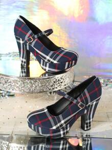 New 2024 Round Toe Mary Jane Pumps For Short Women, Platform Thick Heel Red Bridal Wedding Shoes
