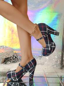New 2024 Round Toe Mary Jane Pumps For Short Women, Platform Thick Heel Red Bridal Wedding Shoes