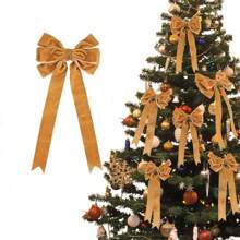 Christmas Large Bowknot Christmas Velvet Bows For Tree Christmas Tree Topper Bow Ornaments For Xmas Holiday Party Decoration Gift Wrapping Christmas Tree Ornaments Christmas Holiday Indoors Supplies-1Pcs/13cm*24cm - Khaki - View 3