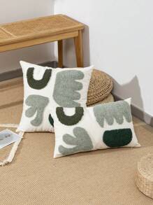 1 Stück/2 Stücke grüner Blumenmuster Kissenbezug, Leinen Segeltuch Material nordischer Stil Stickerei Kissenbezug für Zuhause, Schlafzimmer, Wohnzimmer, Sofa, Auto Taillenkissen, Kopfteilkissen, Outdoor Garten Party Dekoration, Ganzjährig