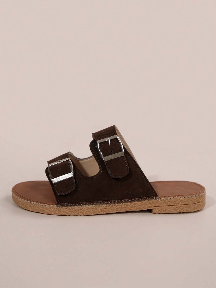 2024 New Women PU Leather Buckle Flat Sandals, NonSlip Casual Beach
