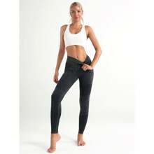 Womens Warm Gym Leggings Ribbed High Waisted Workout Yoga Jeggings Winter Running Pants - Dark Grey - View 2