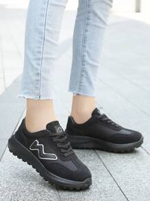 Breathable Mesh Casual Sports Shoes For Women, Low-Top Comfortable Khaki Color Sneakers, Non-Slip, Suitable For All Seasons - 286 Black and White - View 3