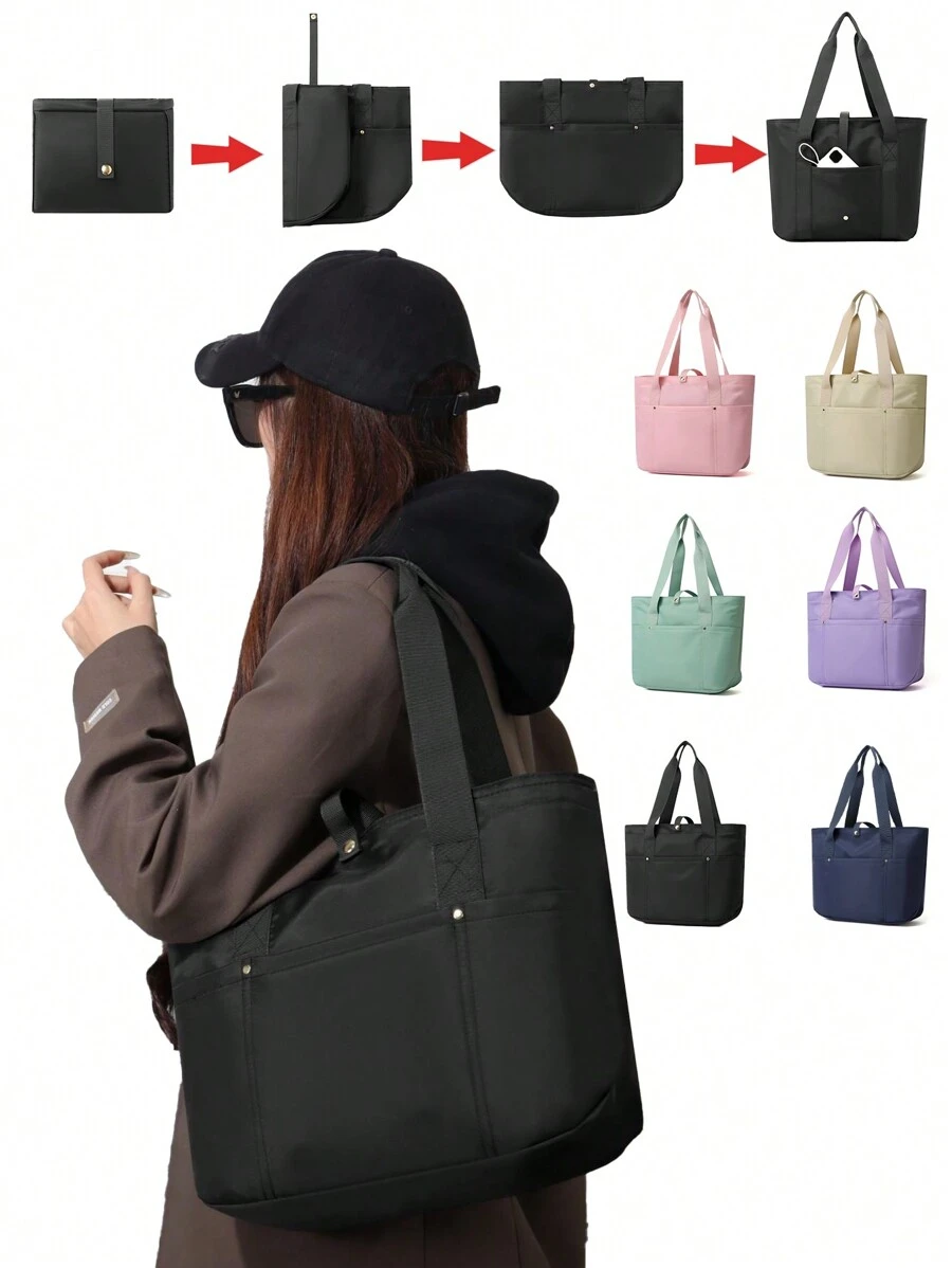 Bolso de mano para mujer plegable con cierre de cremallera, bolso de hombro grande, bolso de mano, bolsos para viaje, trabajo, compras