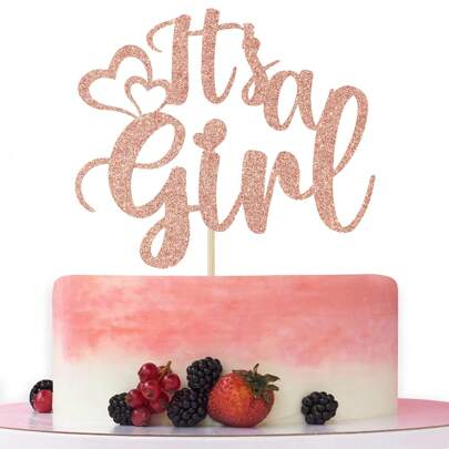 1pc "It's A Girl" Cake Topper,Sweet Baby Girl Decorations,Baby Shower/Gender Reveal Party Decorations,Baby Girls 1st Birthday Party Decoration Supplies Rose Gold Glitter