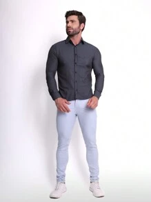 Men's Slim Premium Dress Shirt With Elastane - Verde - Ver 5