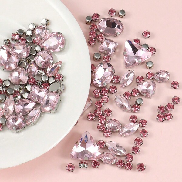 1 طقم من حوالي 130/100/50 حبة من الراين الذهبي/الفضي للخياطة، خليط من الأشكال الهندسية من الزجاج والمعدن، أحجار كريمة للخياطة، إكسسوارات الرصاص الكريستالية