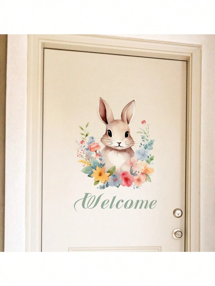 Easter Rabbit Welcome Door Sticker Room Decoration Wall Decals Bedroom Self-Adhesive Home Decor Bunny Wallpaper - Multicolor - View 1