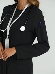 cimmuovere Long Sleeve Solid Color Lab Scrub Uniform Suits Nurse Scrub Uniform Sets For Doctors, Dentists, Clinics, Beauty Salons, Psychologists, With Pockets - Black - View 4