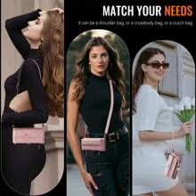 兼容 Iphone 16/15/14/13/12/11 Pro Max X/XS/XR/XS Max/6/7/8 Plus/SE 2020/SE 2022 钱包式保护壳，RFID 屏蔽 PU 皮革手机壳男女款支架翻盖保护套腕带拉链信用卡夹插槽 - 粉紅色 - 查看 7