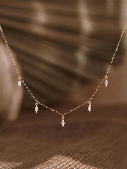 1 peça de colar de prata esterlina 925 com borla elegante e requintada, zircônia cúbica, clavícula, para mulheres, joias finas, presente de festa, presente de aniversário, uso diário