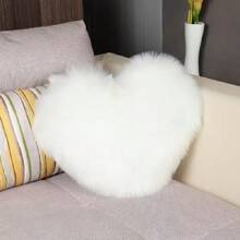 1pc Faux Wool Soft Plush Pink Heart Decorative Throw Pillow Cover, Suitable For Living Room And Bedroom, Soft, Cozy, Non-Shedding, Washable, Foldable And Removable, Can Also Be Used For Sofa, Window Seat, Room Decor