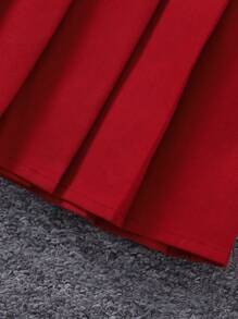 Tween Girls' Contrast Color Button Front Jacket And Pleated Skirt Set, Campus Style