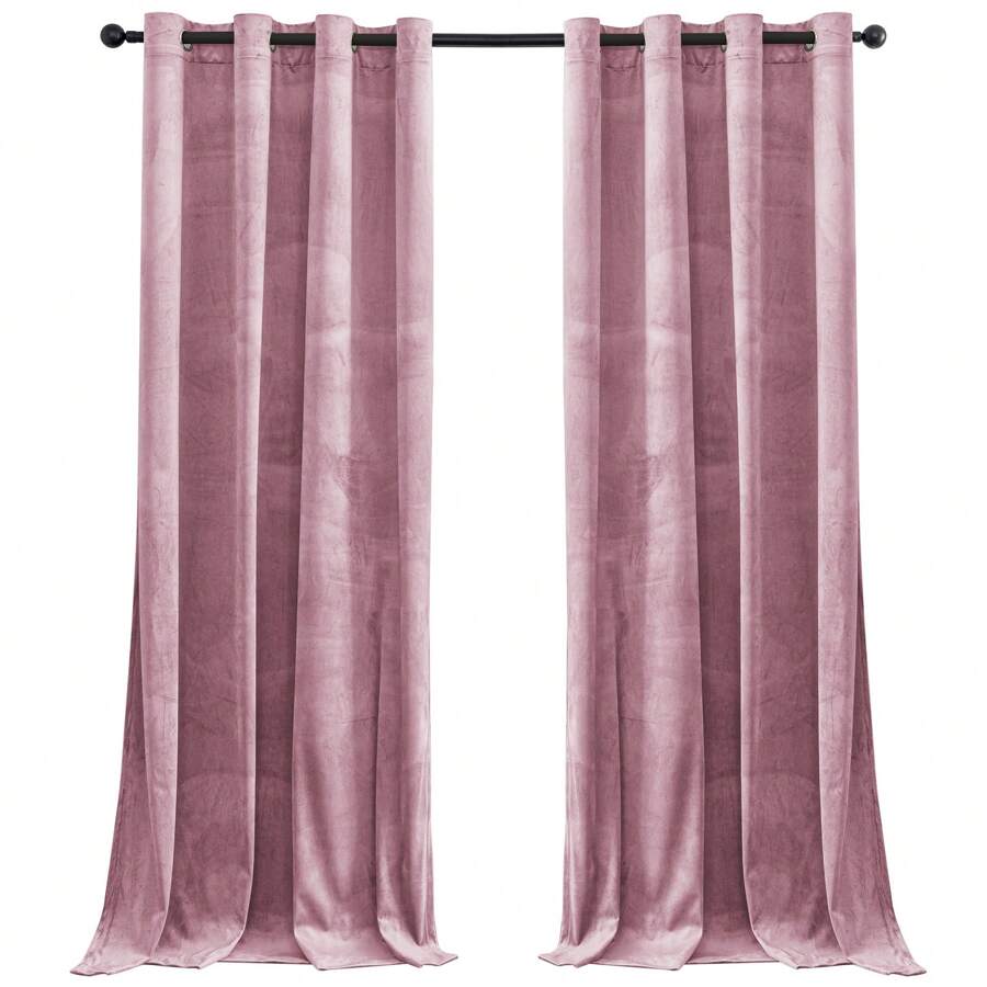CYCMACO 2 Piece Velvet Indoor Curtains, Modern Bedroom Blackout Curtains With Eyelets, Cold Insulating Thermal Curtain For Living Room Lounge Children's Room - 粉色 - 查看 1