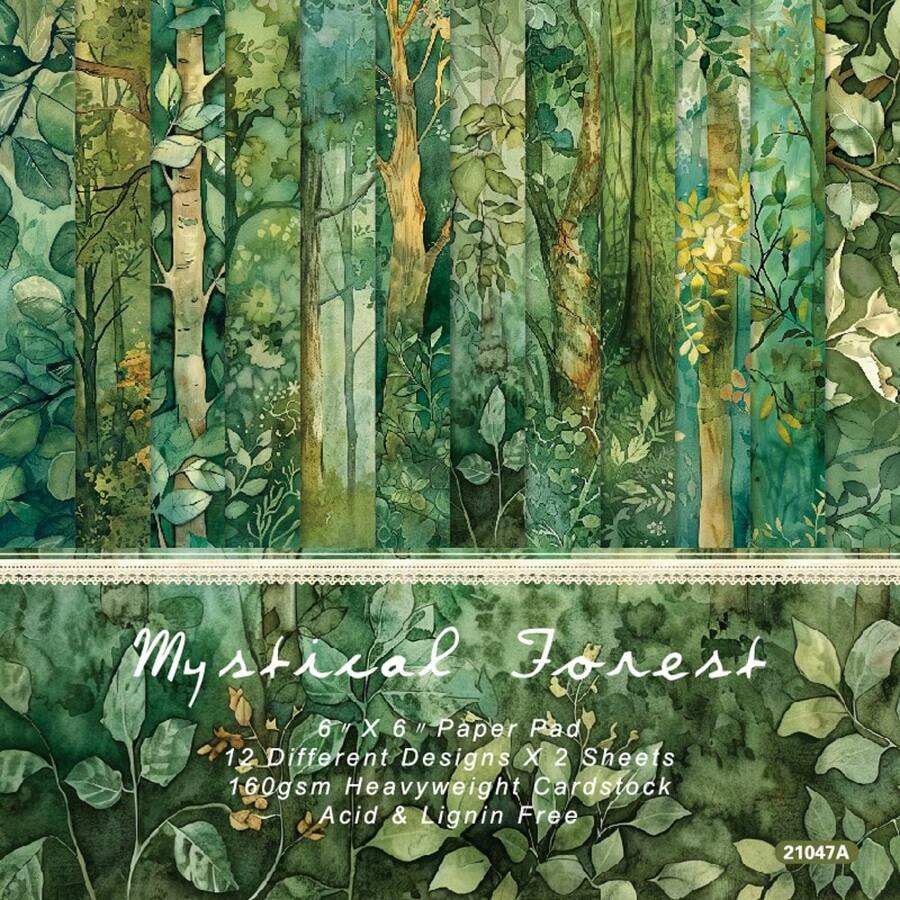 24 Sheets 6"X6" Mysfical Forest Paper Pad Scrapbooking Paper Pack Handmade Craft Paper Craft Background Pad Card 1Pack,School Supplies,Back To School - Multicolor - View 1