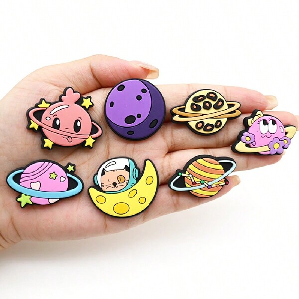 GCYCHENG 15pcs New Galaxy/Universe Themed DIY Shoe Charms Accessories, Made Of PVC Material, Suitable For Bracelets, Bags And Decorations - Ideal Gift For Birthday, Christmas, Valentine's Day