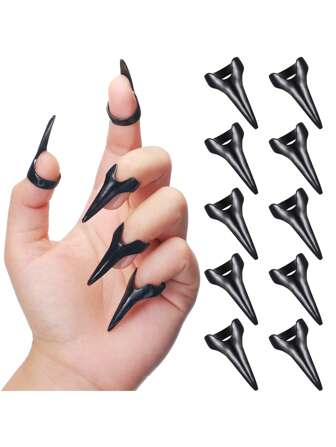 10pcs Hair Division Tool Gothic Nail Finger Role-Playing Claw Metal Full Finger Ring, Used For Hair Braiding, Curly Hair Styling, Hair Extensions, Wigs And Hair Accessories ,Hair Styling Tools
