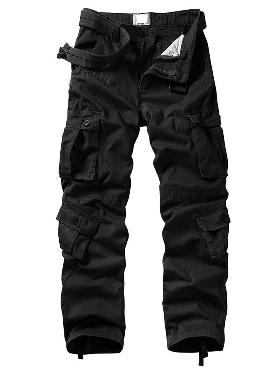 TRGPSG Men's Relaxed Fit Cargo Pants With Pockets, Outdoor Camo Cotton Work Pants For Men(No Belt) - 黑色 - 查看 1