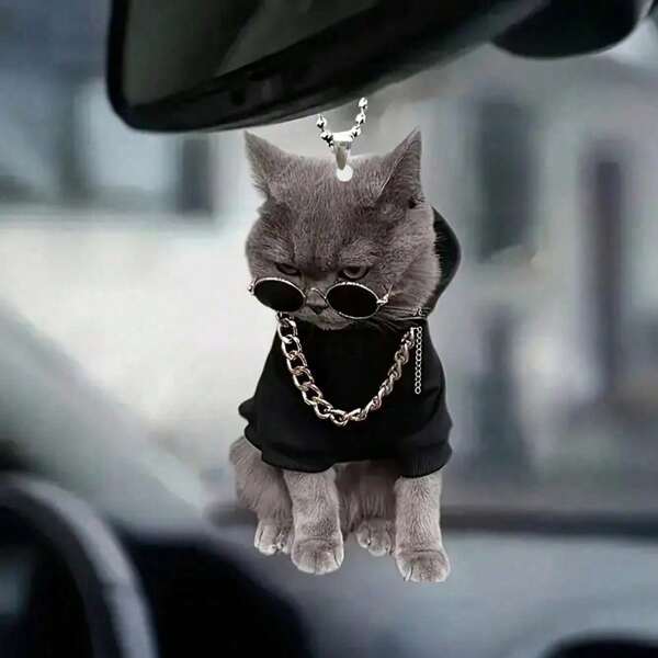 1 Piece Of Cool Cat Wearing Glasses Force 2D Acrylic Artwork, Creative Hanging Car Pendant, Suitable For Car Decoration, Backpack, Keychain Mobile Phone Chain, Home Decoration, Courtyard Garden Tree Pendant, Party Decoration Pendant, Small Gift Multi-Color Decorative Hanging Decoration,Home Decor ,Room Decor,Wall Decor Gifts Birthday Graduation