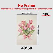 1 Stück botanische Tulpen, rosa Schleife Wandkunst, rosa Heimdekoration, Mädchen Geschenk, Tulpen Aquarellmalerei, Frühlingsdekoration - perfekt für Schlafzimmer, Wohnzimmer, Flur, Badezimmer, perfekte Heimgeschenk Wahl - Leinwand (gerahmt)
