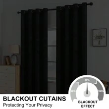 CYCMACO 2 Piece Velvet Indoor Curtains, Modern Bedroom Blackout Curtains With Eyelets, Cold Insulating Thermal Curtain For Living Room Lounge Children's Room - 黑色 - 查看 4