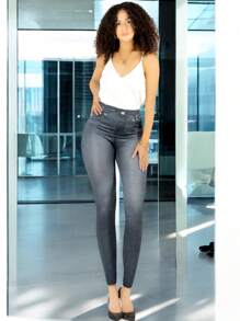 Leggins Mujer Mezclilla Faja Alta Estilo Pantalón Mezclilla - Negro - Ver 2