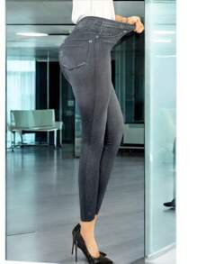 Leggins Mujer Mezclilla Faja Alta Estilo Pantalón Mezclilla - Negro - Ver 4