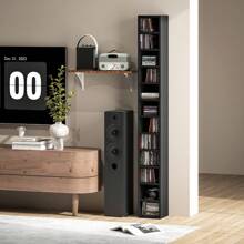 HOMCOM 12-Tier Media Storage Cabinet 204 CDs Shelf Tower Multimedia Organizer Rack Stand Bookcase Display Unit MDF Colour Oak - Negro - Ver 8