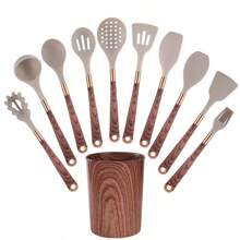 11 peças/12 peças Conjunto de Utensílios de Cozinha de Silicone, Conjunto de Ferramentas de Cozinha, Utensílios de Cozinha Seguros, Conjunto de Utensílios de Cozinha com Cabo de Madeira Antiaderente, Utensílios de Cozinha Laváveis, Itens Essenciais de Cozinha, Presente Perfeito, Conjunto de Ferramentas de Cozinha Preto, Ferramentas de Cozinha, Materiais Escolares