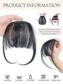 合成自然额头假刘海空气刘海假发女款真人漫画齐刘海隐形假发合成空气刘海假发女式迷你假刘海黑棕色假发接发 - 黑色 - 查看 6