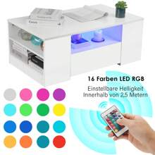 OYAJIA Couchtisch mit Stauraum, Weiß Couchtisch mit LED Lichtern, Couchtisch für Wohnzimmer Rechteckiger Mitteltisch mit 2 Schubladen und 6 offenen Regalen, Home Office Möbel