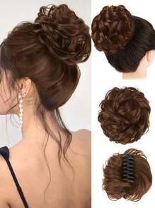 Chignon synthétique en désordre avec pince à cheveux. Rallonges de queue de cheval bouclée et ondulée. Accessoires pour chouchou et chignon pour femmes. Pièce de chignon en désordre synthétique avec pince à cheveux. Chignons ébouriffés, rallonges de cheveux bouclés et faux chignons pour femmes
