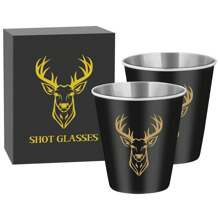 1/2/4pcs Deer Head Pattern Aluminum Mini Shot Glasses, 2.37 Oz - Aluminum, Suitable For Outdoor Camping, Picnic And Hunting, Shot Glasses, Bar Tools, Kitchen Supplies, Liquor Cups, Reusable Metal Cups, Applicable For Kitchen, Bar, Party, Hunting Gift, Birthday Gift For Men And Women, Corporate Celebration