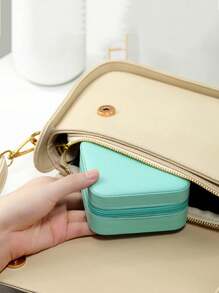 Portable Jewelry Box, Women's Small Jewelry Box, Minimalist Home Jewelry Storage Box, Travel Storage Box, Exquisite Mini Travel Jewelry Storage Box, Zipper Jewelry Box, Can Store Earrings, Rings, Necklaces, Bracelets, Portable Cosmetic Bag, Cute Cosmetic Bag, Back To School Essential, Unforgettable Holiday Gift, Easter Gift, Bridesmaid Gift, Summer Travel Essential, Travel Accessories, Travel Essentials, Double-Layer Portable Mini Display Storage Box, Cruise Travel Essential Make Up Bag - Multicolor - View 11