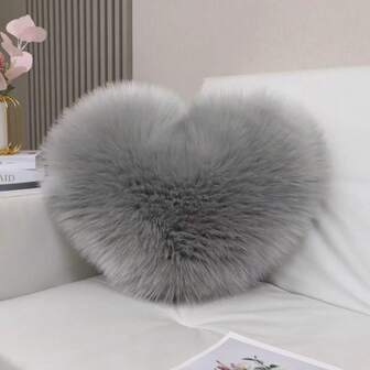 1pc Faux Wool Plush Heart Shaped Throw Pillow Cover, Soft & Comfy, Non-Shedding, Washable, Foldable & Removable, Suitable For Living Room, Bedroom, Sofa, Window, Room Decor