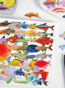 50pcs Fish Stickers PET Transparent Material Art Sticker Fish Box Waterproof Art Creativity DIY Scrapbook Water Cup Phone Case Laptop Decal Back To School - Multicolor - View 3
