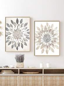 2pcs/Set Frameless Canvas Poster Of Dahlias In Bloom In Neutral Tones - Great Art Wall Decor For Home And Office - Multicolor - View 3
