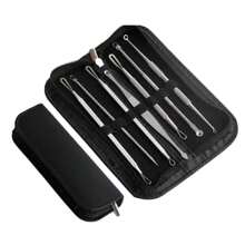 Kit 7 Blackhead Pimple Acne Extractor Stainless Steel Curettes With Case - White - View 2