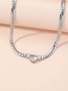 1 chiếc vòng cổ mặt trái tim rỗng Cubic Zirconia, vòng cổ xích rắn phẳng bằng thép Titan dành cho phụ nữ ngày lễ tình nhân, mẹ, mẹ, ngày của mẹ, quà tặng - Bạc - Xem 3