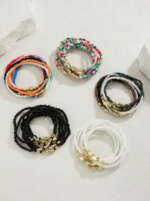 35 Stücke/Set minimalistische Mehrfarbig Armband-Set mit Dehnperlen, personalisiertes Damen Armband Set für den täglichen Gebrauch, ein tolles Geschenk für Freunde